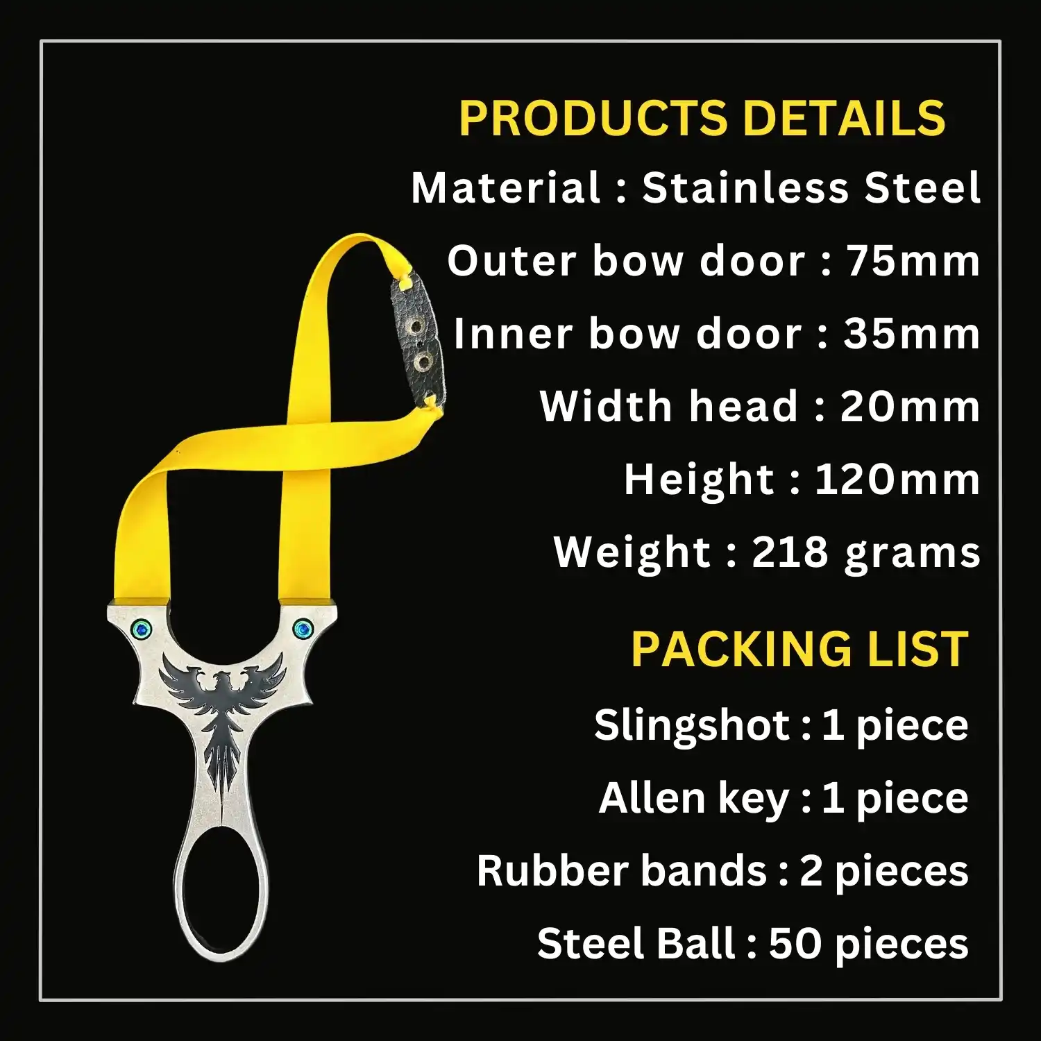 Powerful Stainless Steel Slingshot with Strong Rubber Band for Hunting | Model S2