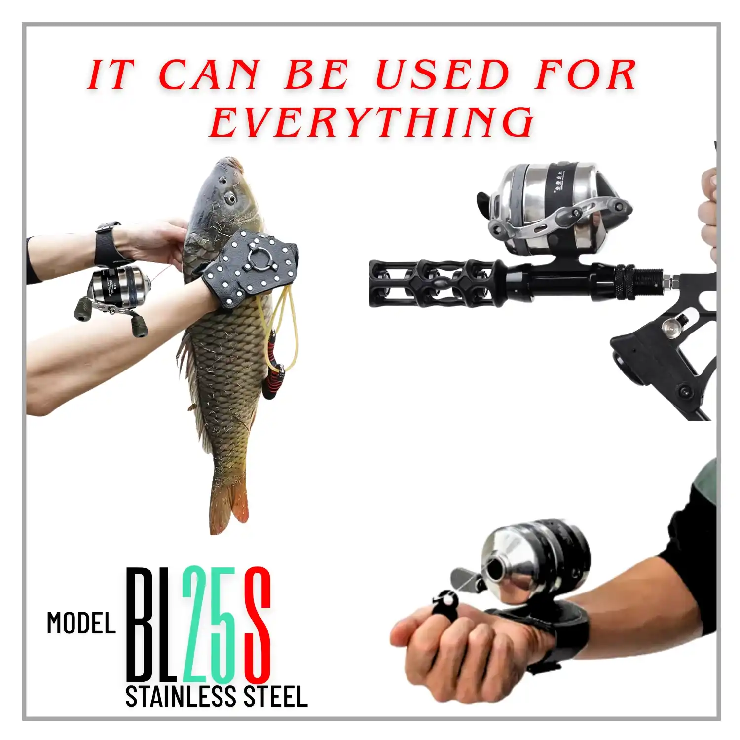 BL25S High quality Stainless Steel Fishing Reel Metal Fishing Reel with Stainless Steel Closed Wheels for Slingshot, BL25S Fishing Reel for Outdoor Hunting