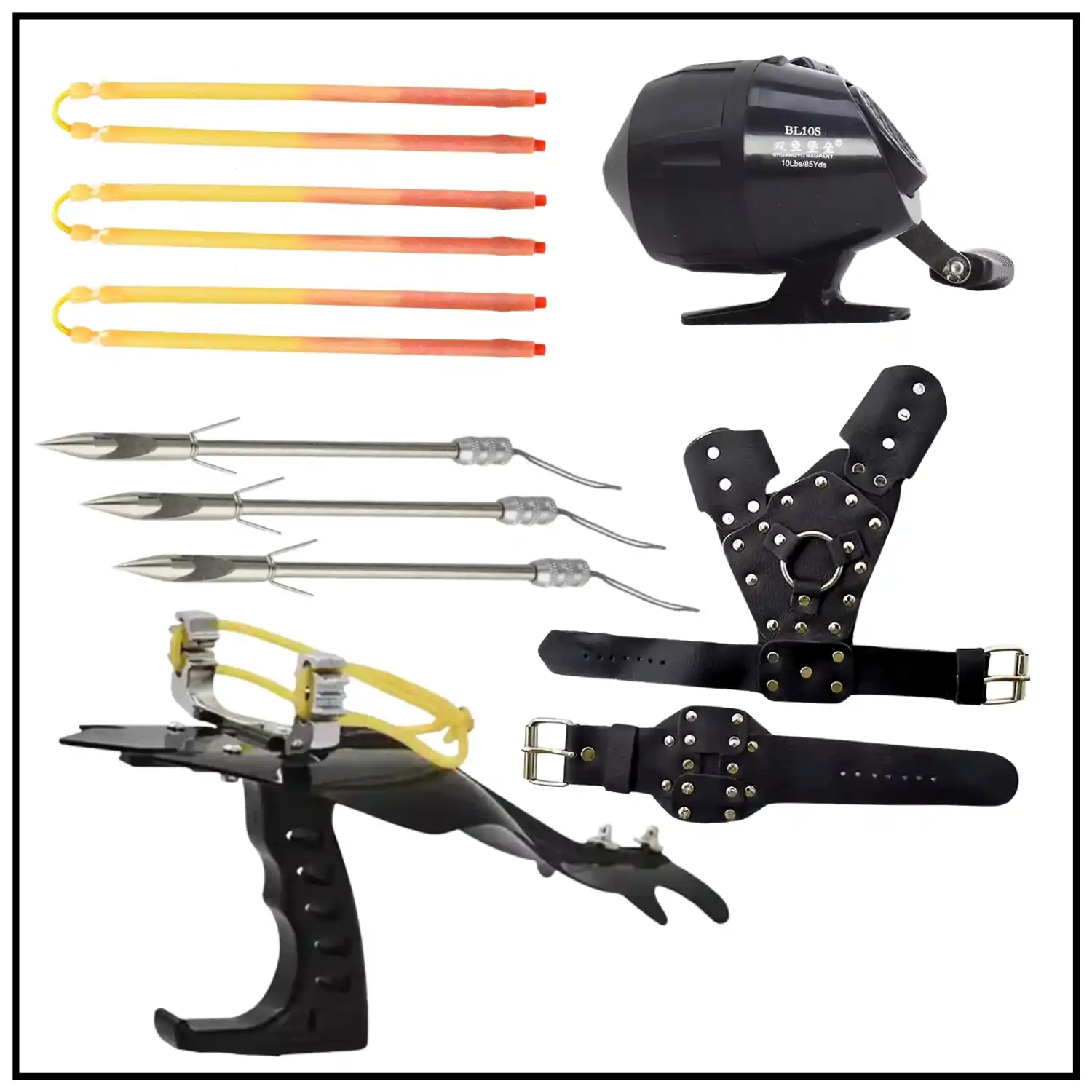 Fishing Hunting Sling Set Bowfishing Catapult Dart Reel Archery Target Shooting
