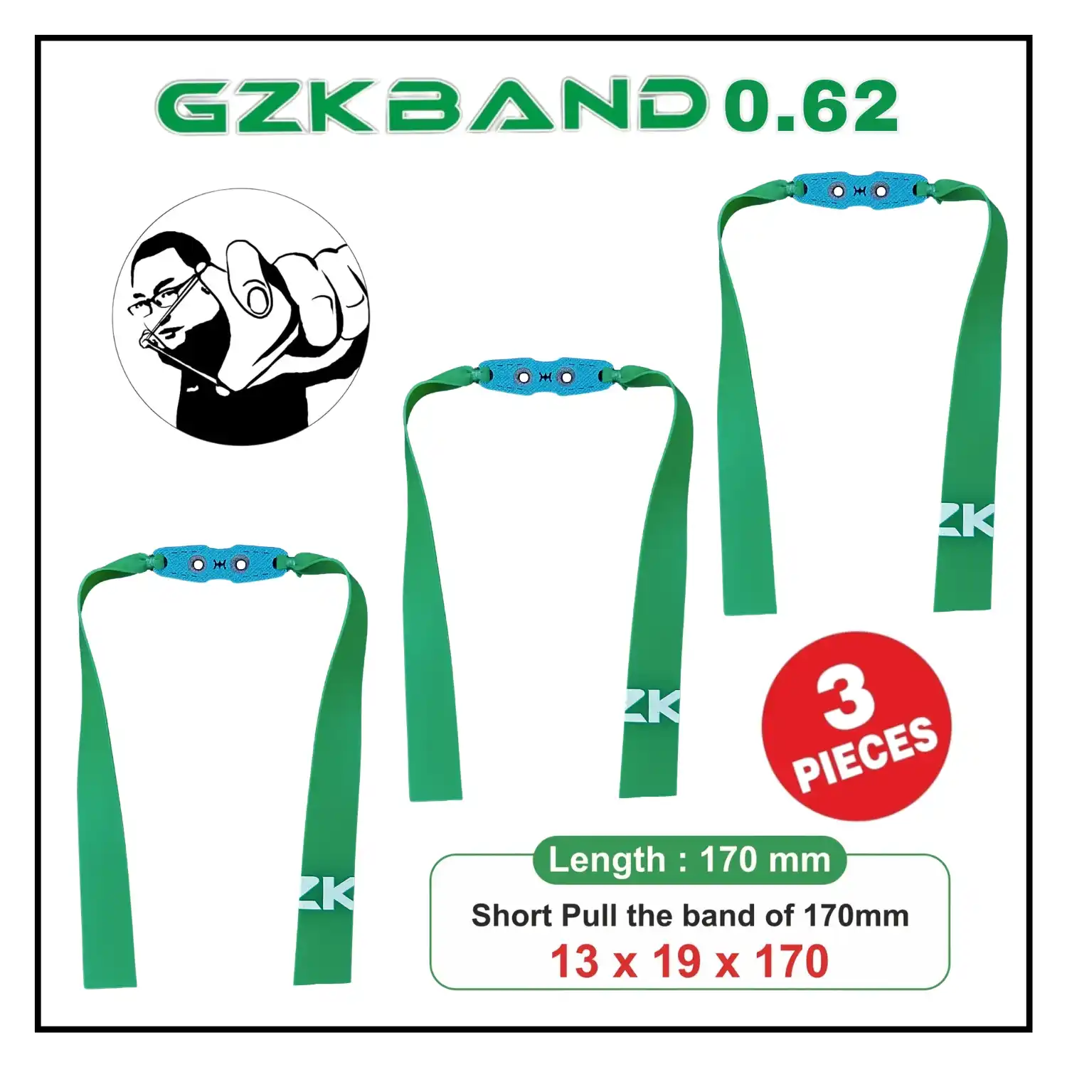 GZK 0.62 Slingshot Rubber Bands | High Elastic Flatbands for Slingshots | Pack of 3 Replacement Bands for Hunting & Target Shooting