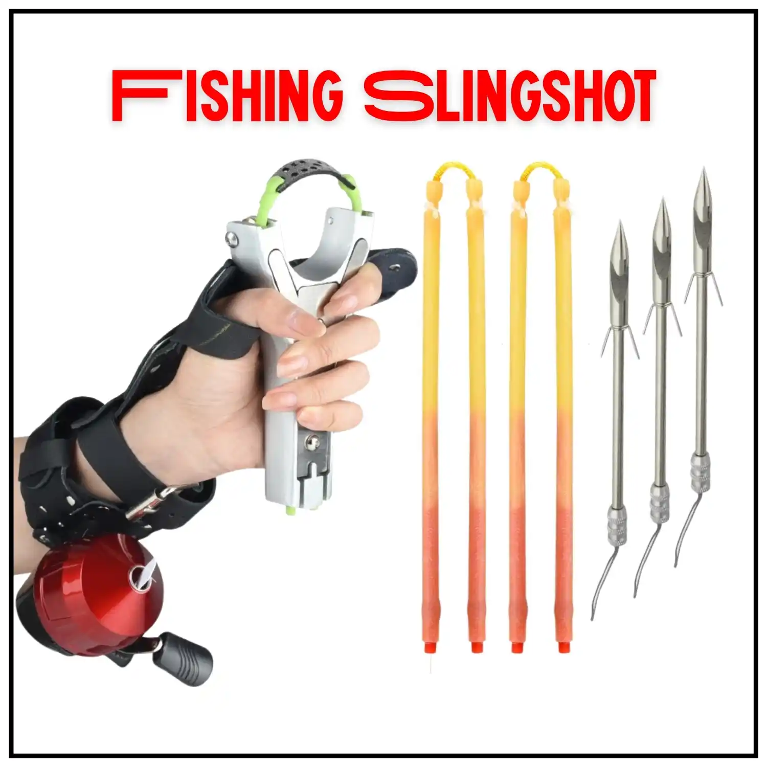 Powerful Fishing Slingshot with Wrist Rest | All Metal Hunting Sling Shot Catapult | Outdoor Shooting & Fishing Catapult