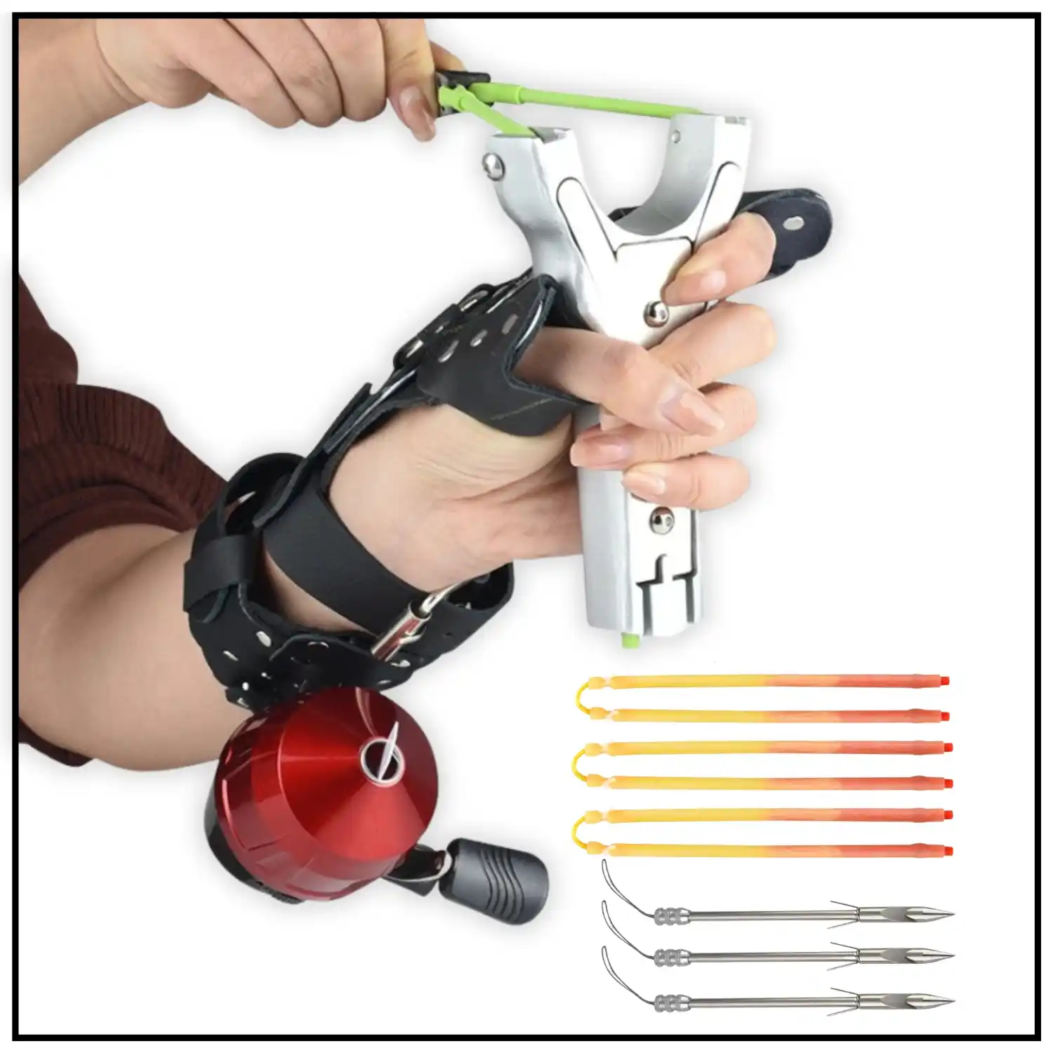 Powerful Fishing Slingshot with Wrist Rest | All Metal Hunting Sling Shot Catapult | Outdoor Shooting & Fishing Catapult